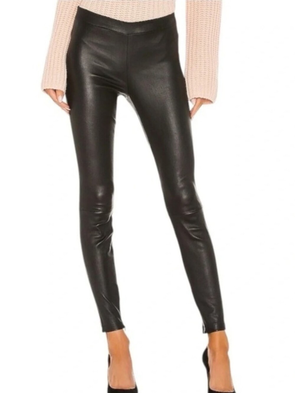 Vince ankle zip lamb leather leggings in black